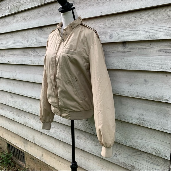 Vintage 80s Tan Khaki Zip Up Front Long Sleeve Collared Utility Bomber Jacket - Picture 5 of 16